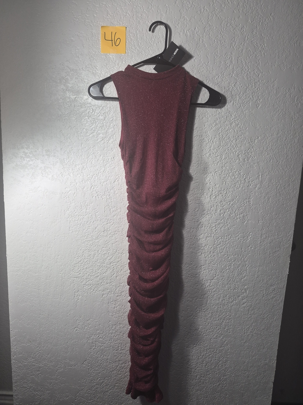 Fashionnova Womens Sleeveless Ruched Sparkle Midi Dress - Wine - XS NWT